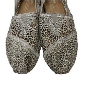 TOMS Women's Open Lace Crochet Cream/Tan Slip On Espadrilles Shoes Flats sz 7.5